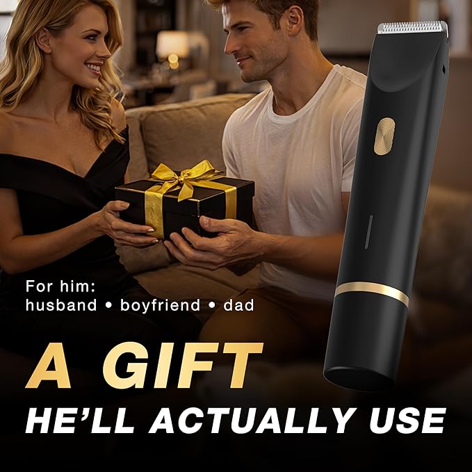 Body Trimmer for Men, Groin & Pubic Hair Trimmer, Dual-Head Electric Body Groomer for Chest, Legs, Underarms & Below-the-Waist Care, USB-C Rechargeable, Rinse-Clean, Gift for Him(Black Gold)