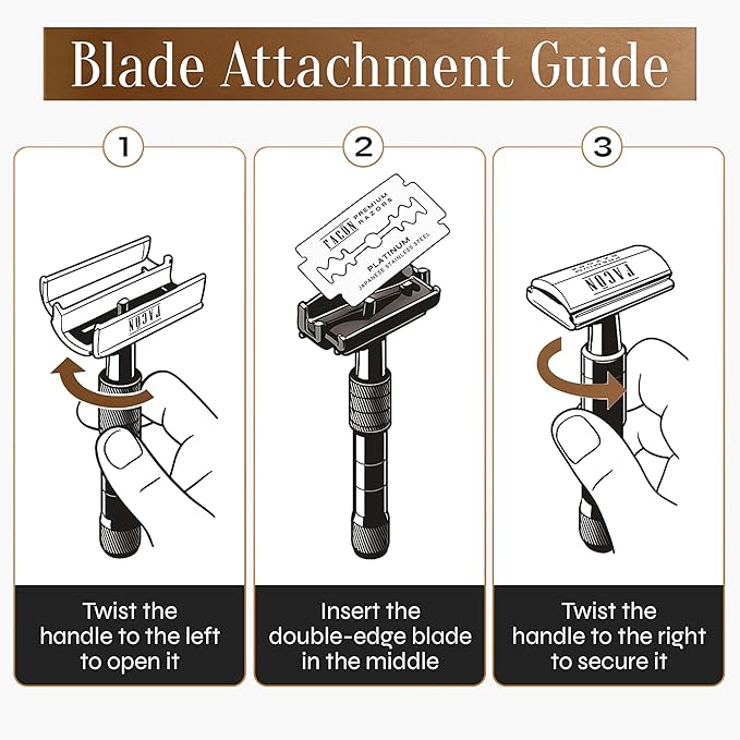 Facón Double Edge Safety Razor for Men & Women - Butterfly Open Stainless Steel Razor w/ 50 Platinum Double Edge Safety Razor Blades, Single Blade Razor for Smooth Close Shave, Reusable & Eco-Friendly