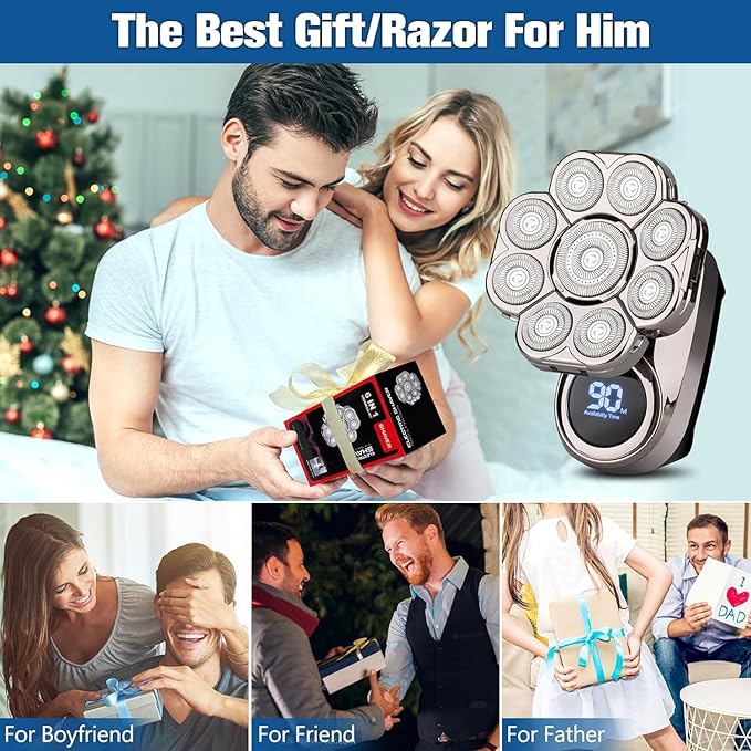 9D Head Shavers for Bald Men: Upgraded 6 in 1 Detachable Bald Head Shavers with LED Display - Wet/Dry Electric Razor for Men - Travel Lock Electric Shaver Grooming Kit with Type-C Charge