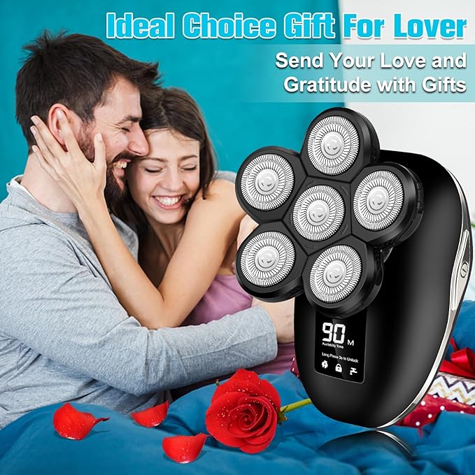 Electric Shaver for Men, 6 in 1 Electric Razor for Men, IPX7 Wet/Dry Waterproof Men's Shavers Rotary Head with Shavers Kit LED Display, Gifts for Husband, Dad,Boyfriend (Silver)