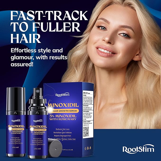 5% Minoxidil Hair Growth for Men and Women: 2-Pack Extra Strength Minoxidil Hair Loss Treatment Serum with Rosemary for Faster Stronger Thicker Hair Growth - 60ML Each