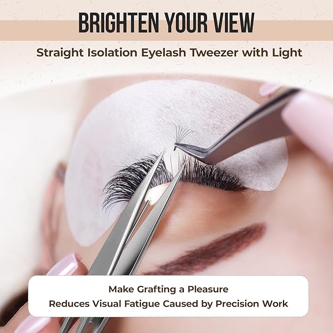 LASHVIEW Lash Tweezer, Eyelash Tweezers with Light, Straight Pointed Eyelash Tweezers for Profissional Grafting Eyelash Extension Stickers Precision Electronics, FG1