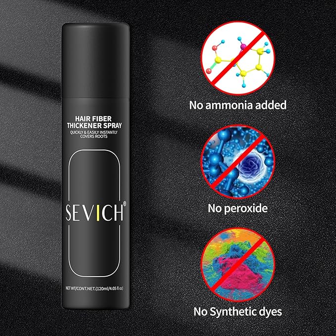 Sevich Hair Fiber Spray for Thinning Hair - Black Hair Building Fibers Instant Thickening for Men & Women, Waterproof & Sweatproof Root Touch Up Spray, 120ml (Black)