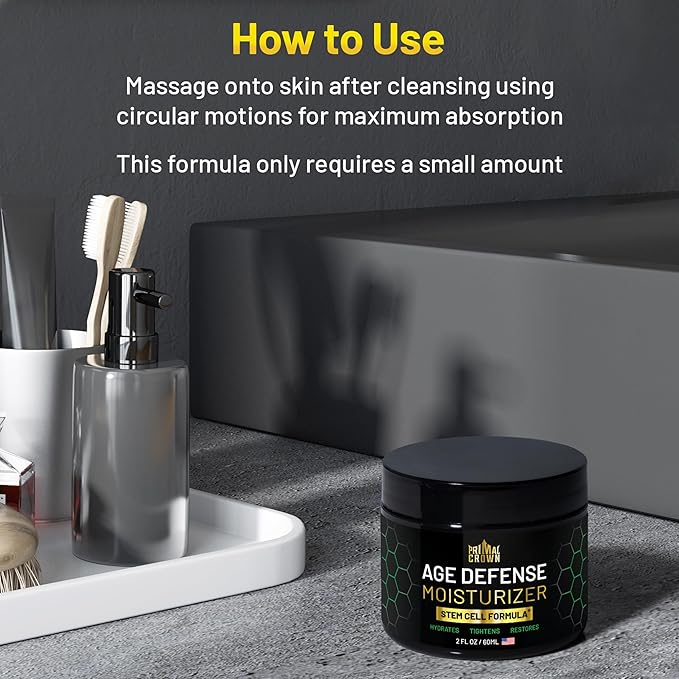 Men's Anti-Aging Moisturizer with Stem Cells - Anti-Wrinkle Skin Cream for Face - Plus Hyaluronic Acid and Peptides - Firming and Tightening Age Defense Cream, Made in USA - Day & Night - 2 oz