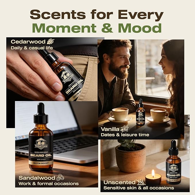 Waking Forest Beard Growth Oil for Men, Natural Sandalwood with Argan, Castor & Biotin, Vitamin E, Nourishes Thicker Softer Fuller Beard, Premium Gift for Bearded Gentlemen (120ml / 4 fl oz)