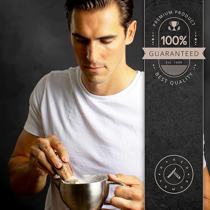 Synthetic Badger Hair Shaving Brush - Futura Synthetic Badger Hair + Handmade Olive Wood Shave Brush, Exfoliating Stiff Bristles, Thick & Creamy Lather For A Great Shave, Pre-Shave & Barber Approved