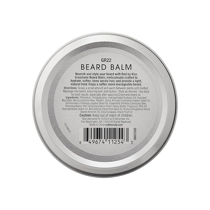 Red by Kiss Groomane Beard Balm Sandalwood, 3oz, Conditioning & Styling with Argan Oil & Sweet Almond Oil, Light Hold, Softens & Tames Facial Hair