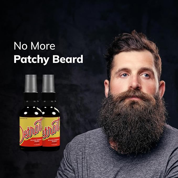 Detroit Grooming Co. Beard Growth Spray | Boost Beard Growth with Biotin, B7 & Caffeine | Hydrating Beard Care with Lavender Water, Green Tea & Glycerin | 1oz Bottles (2-pack)