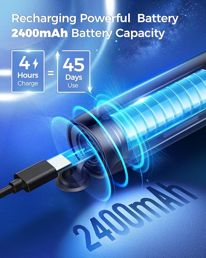 Rotating Electric Toothbrush with 8 Brush Heads for Adults and Kids, 3 Modes Rechargeable Power Toothbrush with 2-Minute Smart Timer, 45-Day Battery Life