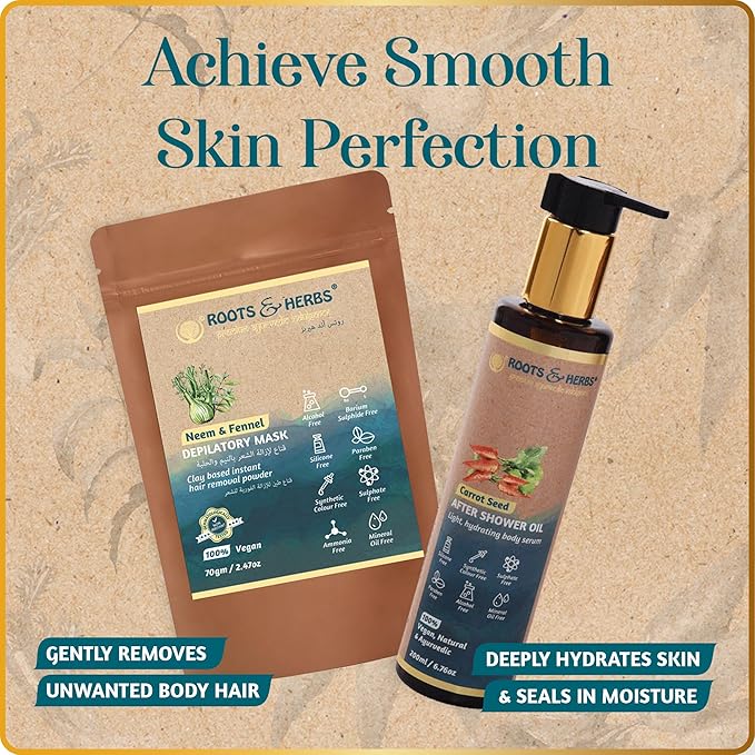 Neem & Fennel Hair Removal Mask - Bikini Hair Removal for Women’s & Men’s Legs, Underarm, & Chest - Depilatory Powder Body Hair Remover with Ayurvedic Herbs for All Skin Types - Roots & Herbs, 16.5oz