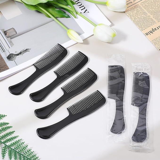 100 Pcs Bulk Hair Combs Individually Wrapped, Black Wide Tooth Combs for Women, Men, Homeless, Travel, Hotel, Shelter, Nursing Home, Charity