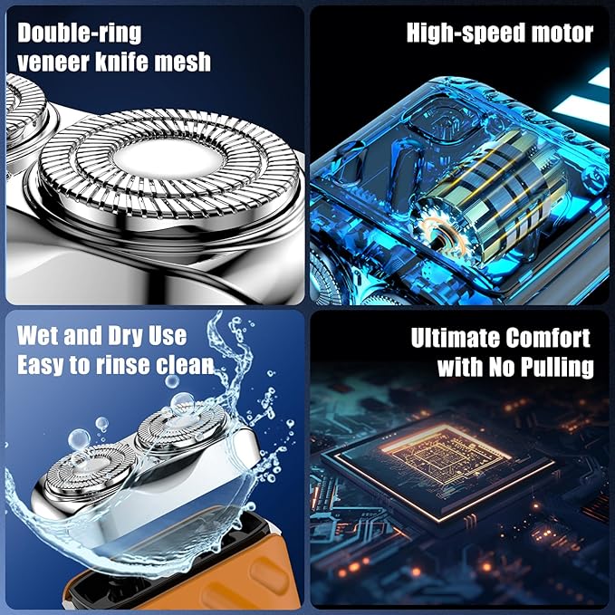 Mini Electric Shaver, Portable Rotary Dual Ring Electric Shaver, Mini Shavers for Men, USB Rechargeable One Button Long Lasting for Home Travel Business, Orange