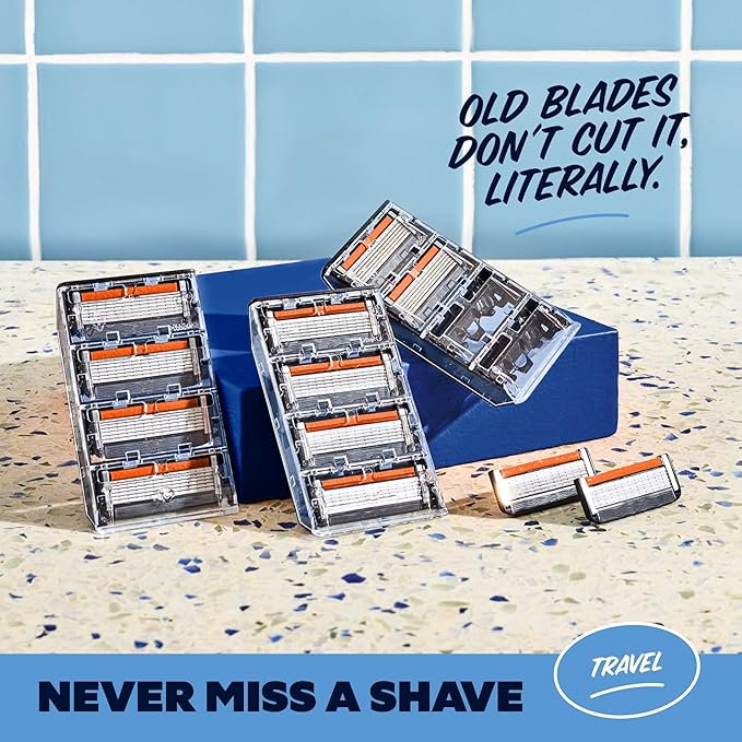 Dollar Shave Club | Travel Shave Set | 4 Extra Close Refill Cartridges, 1 Handle (Blue), 1 Razor Cover