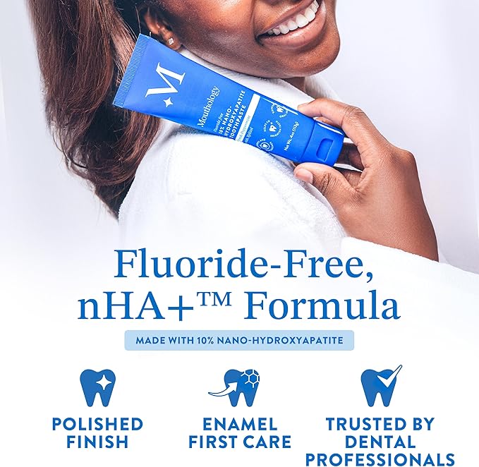 Mouthology 10% Nano Hydroxyapatite Toothpaste (Fluoride Free), Whitening*, Rod Shaped nHa, Xylitol Toothpaste for Adults, Enamel Care*, Sensitive Teeth*, SLS Free, Mint 4oz (USA Made)
