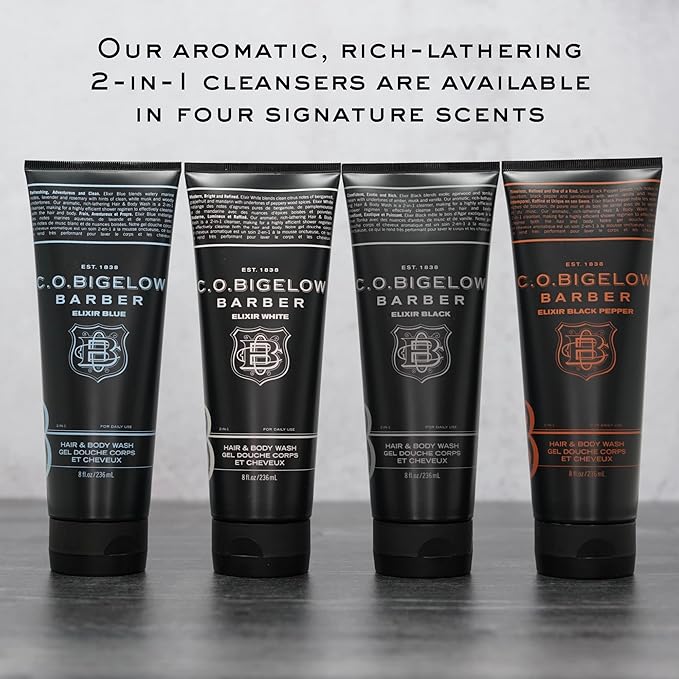 C.O. Bigelow Elixir White Hair & Body Wash for Men, Spice & Citrus Scented Men's 2 in 1 Shampoo & Body Wash, 8 Fl Oz