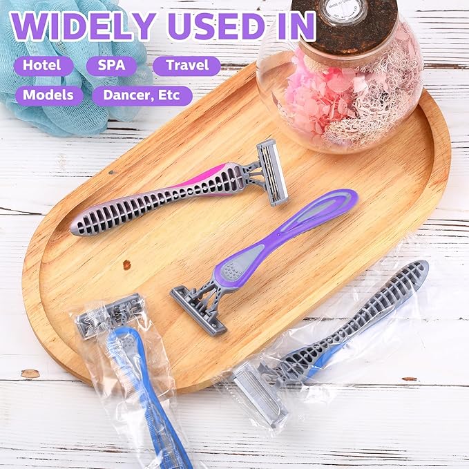 12 Pcs Disposable Razors for Men Bulk 3 Blade Sensitive Skin Shaving Razor Long Blade for Hotel Spa Travel