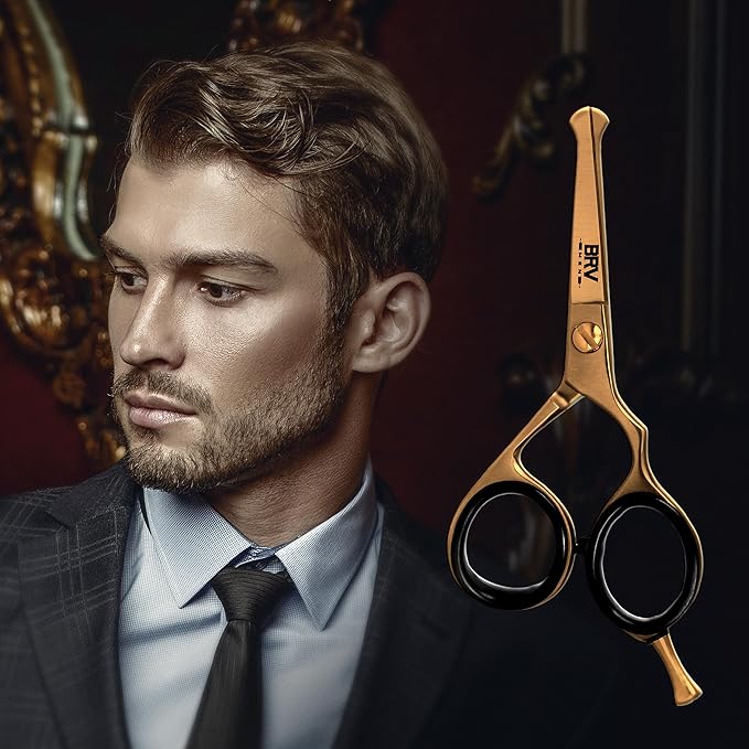 BRV MEN Rounded-Tip Small Trim Scissors for Men 4.2" | Titanium Series | Nose Hair Scissors for Men | Professional Grooming for Beard, Mustache & Ear Hair - RIGHT HANDED (Titanium Bronze)