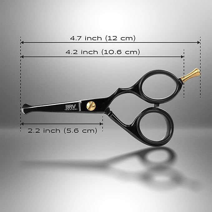 BRV MEN Rounded-Tip Small Trim Scissors for Men 4.2" | High Carbon Stainless Steel | Nose Hair for Men | Professional Grooming Scissors for Beard, Mustache & Ear Hair - RIGHT HANDED (Black)