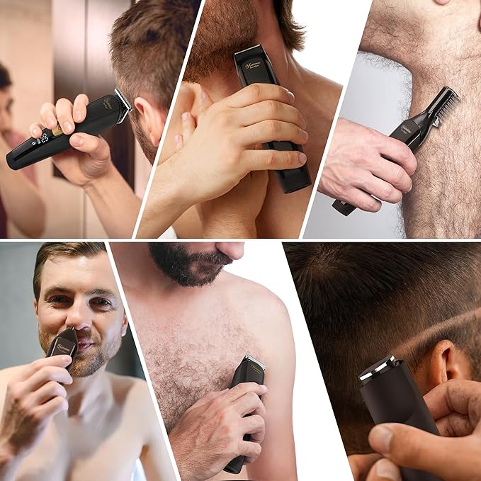 Hatteker Mens Body Hair Beard Trimmer Groin Trimmer Mens Grooming Kit Electric Razor Body Shaver Waterproof 6 in 1