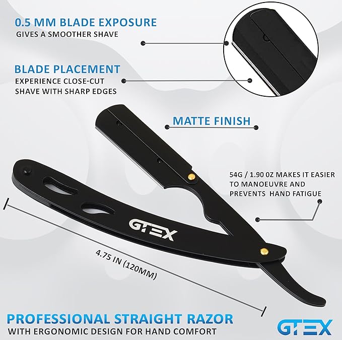 Straight Razors For Men 100 GTEX Barber Razor Blades - 2 Professional Single Blade Razors for Men Navajas Para Barbero Straight Edge Razor Barber Beard Razor Shavette Shaving Razor Kit