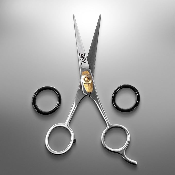 BRV MEN Beard & Mustache Scissors - 5" - High Carbon Stainless Steel - Razor Sharp Facial Hair Trimming Shears - RIGHT HANDED, Silver