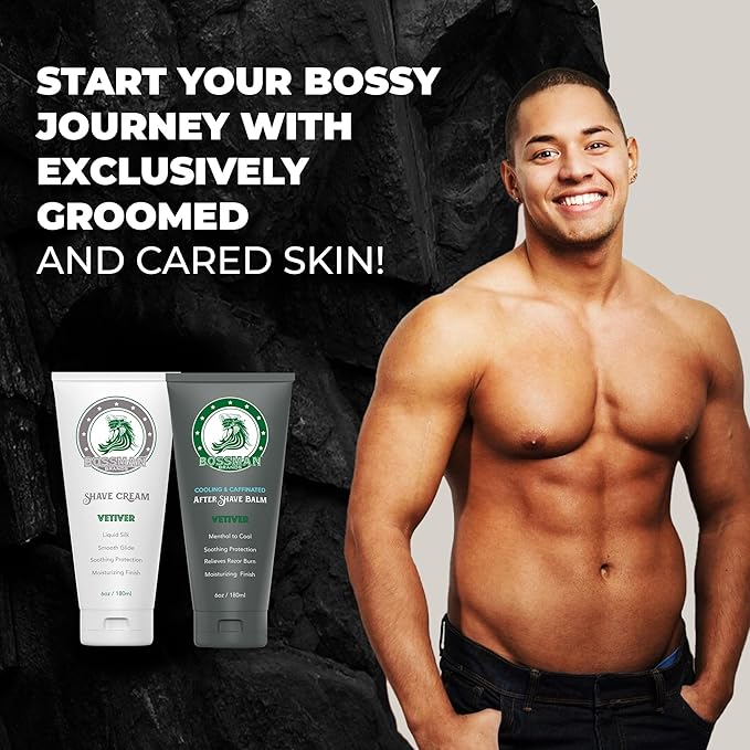 Bossman Silk Lotion Shaving Cream & Cooling After Shave for Men Combo – Shave Cream & After Shave Balm for Men (Vetiver X Scent)