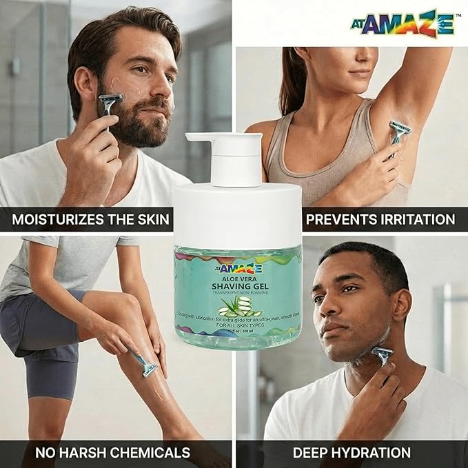 Aloe Vera Shaving Gel for Men & Women – Transparent Shave Gel with Aloe Vera, Natural Moisturizing & Cooling Shave Gel for Sensitive Skin, Smooth Razor Glide, Non-Foaming.