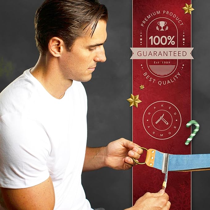 Naked Armor Straight Razor Leather Strop - 2.5" x 15" Cow Leather Razor Blade Sharpener with Brass Hooks, Brown