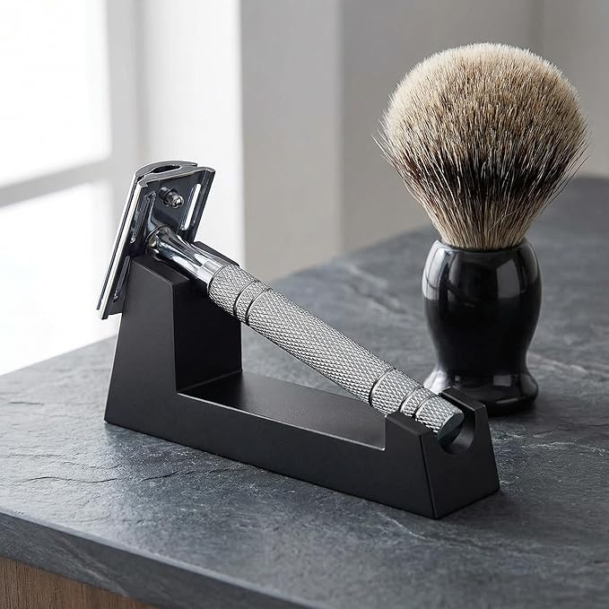 Aluminum Alloy Razor Stand, Safety Aluminum Men's Shaving Stand Black for Bathroom Countertops, Compatible with Henson AL13, AL13-M and Ti22, Anti-Rust and Durable