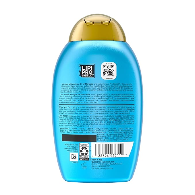 OGX Renewing + Argan Oil of Morocco Shampoo, Damage Repairing Shampoo & Argan Oil to Help Strengthen & Repair Dry, Damaged Hair, Paraben-Free, Sulfate-Free Surfactants, 13 fl. Oz