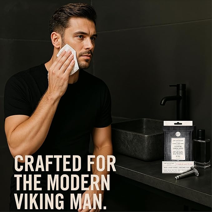 BLKSMITH Face & Body Wipes for Men - Travel Face & Body Wipes - Total 60 - Charcoal & Sandalwood Scent, Cool Gifts for Men 30x2 Wipe - Ideal for Gym, Office, or Outdoors, 2 Pack