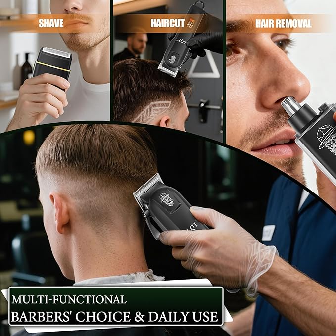 Hair Clippers for Men with LED Power Display, 3-Piece Professional Grooming Kit Includes Hair Clipper, Foil Shaver & Nose Trimmer, Complete Cordless Set for Home Barber Use