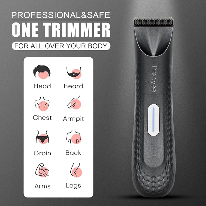 Ball Trimmer for Men Manscaping Body Hair Trimmer Pubic Hair & Groin Groomer Waterproof Beard & Body Trimmer with LED Light, USB-C Rechargeable, No Nicks
