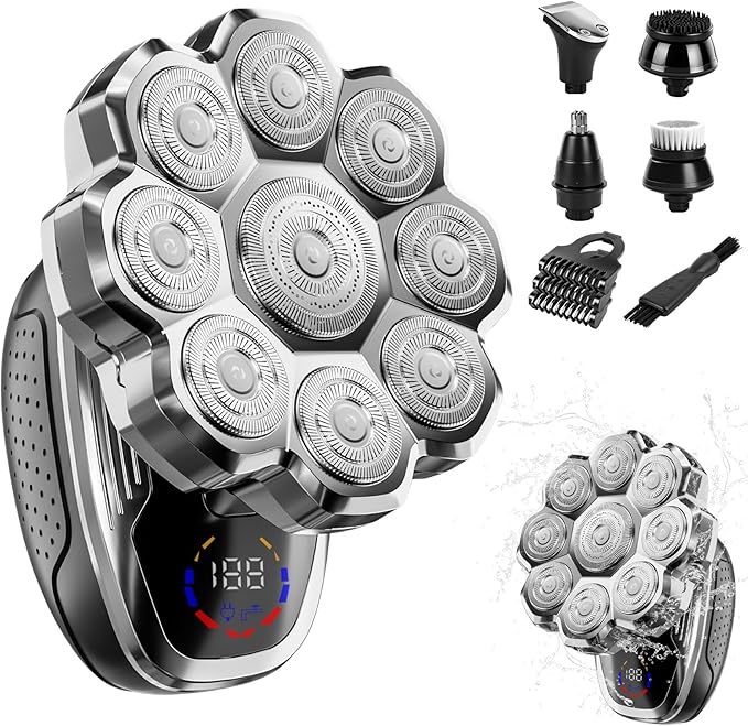 Electric Razor for Men,Head Shavers for Bald Men,Electric Shavers for Men with Wet & Dry Bald Head Shaver 9D Floating, 5-in-1 Body Shavers Comes with Magnetic Detachable Blades
