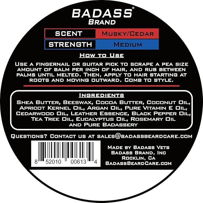 Badass Beard Care Beard Balm - The Patriot Scent, 2 Ounce - All Natural Ingredients, Keeps Beard and Mustache Full, Soft and Healthy, Reduce Itchy and Flaky Skin, Promote Healthy Growth