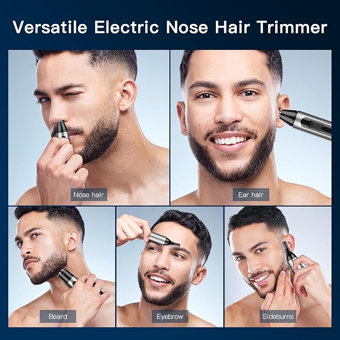 Ear and Nose Hair Trimmer for Men, USB Rechargeable Nose Clipper Professional Painless Nasal Shaver Razor 3 in 1 Electric Eyebrow Facial Hair Trimmer Kit Waterproof Dual-Edge Blades Easy Cleansing