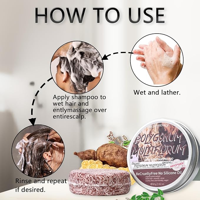 2PCS Shampoo Bar for Gray Hair, Shouwu Blackening Shampoo Soap for Gray Hair Natural Organics Shampoo and Conditioner Bar for Thinning Hair for Men & Women (Shouwu)