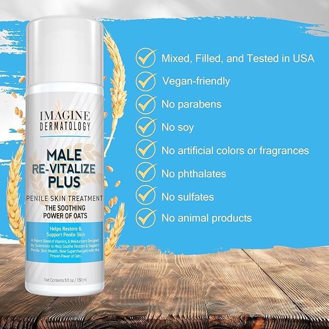 Male Re-Vitalize PLUS - Oats Penile Health Cream for Men - Relieve, Restore and Support Skin - Moisturizer Penile Lotion - Large Value Size (5fl oz/150ml)