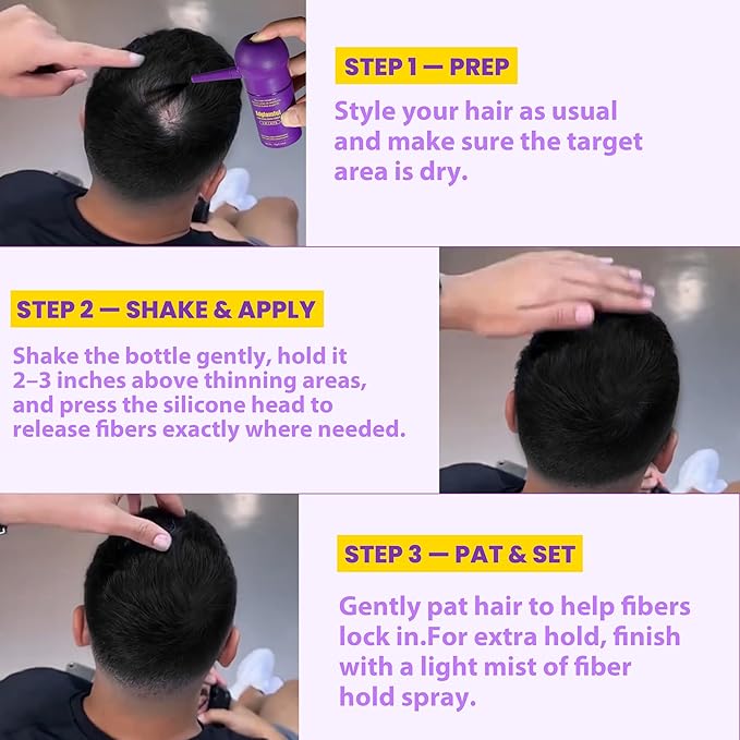Hair Building Fibers, Hair Fibers for Thinning Hair with Spray Applicator, Long-lasting Natural Fuller Look, Instantly Thicker Hair for Women & Men (Black, 15g)