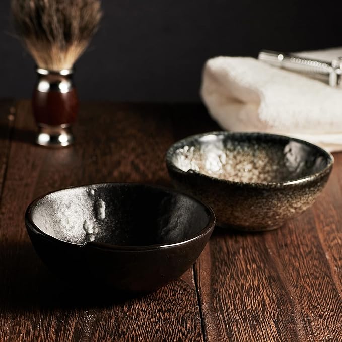 WOLFLAND Vintage Design Handmade Pottery Shaving Bowl Thicken Ceramic Soap Dish Gray 4.3"