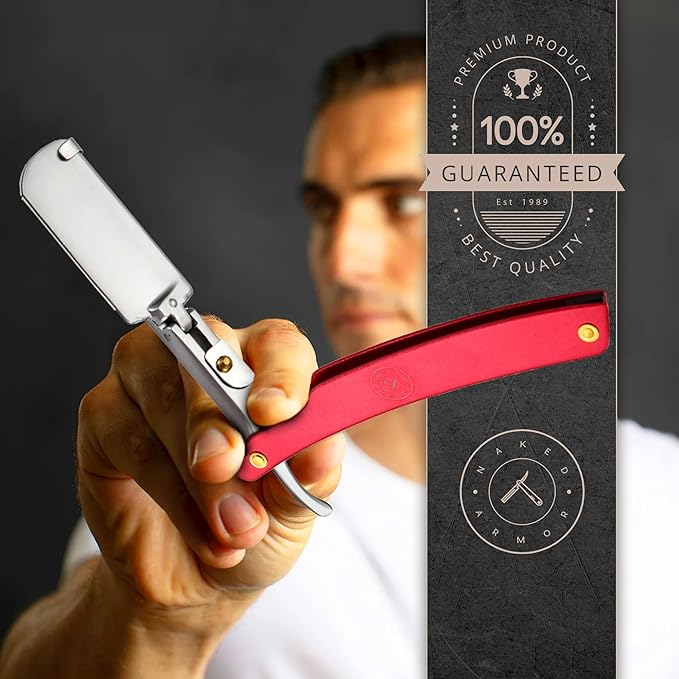 Best Shavette Straight Razor - Replaceable Blade Straight Razor, Metal Handle Shavette, No Stropping or Honing Needed, Great For Beginners, Starter Blade, Hygienic, Close Shave, Leather Case