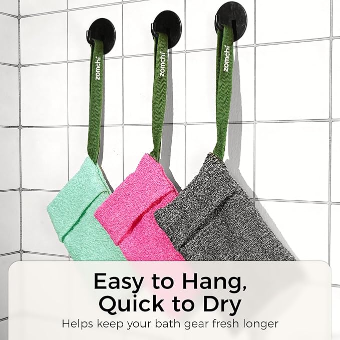 ZOMCHI 3 Pack Exfoliating Soap Bag, Body Scrubber Sponge, Soap Savers for Bar Soap, Soap Bar Pouch for Deep Exfoliation