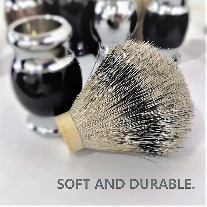 JEQUIL&CORENVEO 100% Silvertip Badger Hair Shaving Brush, Handmade Shaving Brush with Fine Resin Handle and Stainless Steel Base (Black)