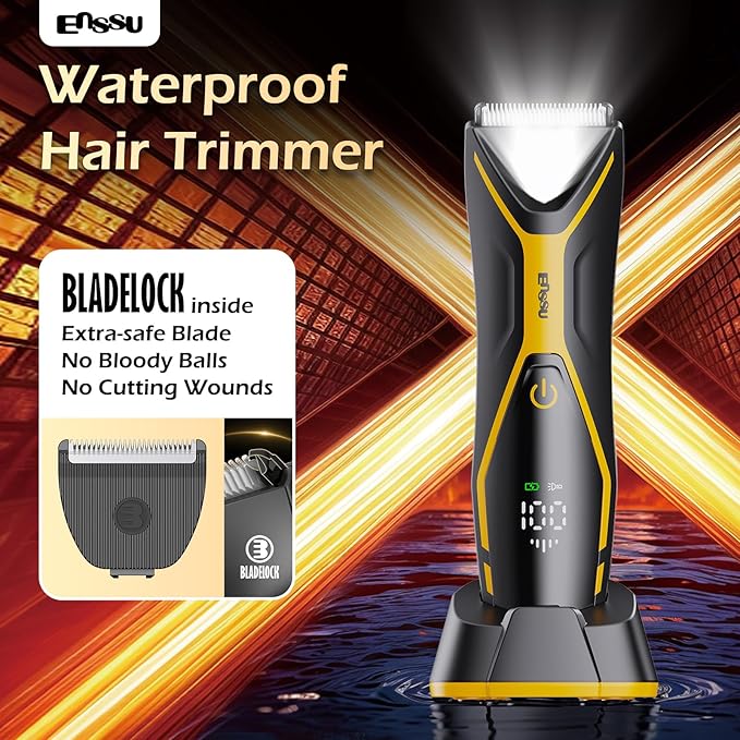 Body Hair Trimmer for Men Manscape Trimmer for Men, Electric Ball Shavers with Ceramic Blades & BLADELOCK™, Pubic Hair Groomer IPX7 Waterproof Wet or Dry Use for Groin/Legs/Chest