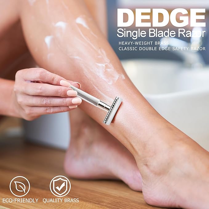 DEDGE Classic Double Edge Safety Razor Single Blade Razor For Men, Reusable Razor, with 5 Premium Razor Blades -Chrome