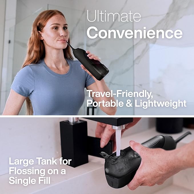 AquaSonic Icon Water Flosser for Teeth – Cordless Rechargeable Oral Irrigator – Waterproof, Portable Dental Cleaning with Jet Tip – Braces Home Travel - Onyx