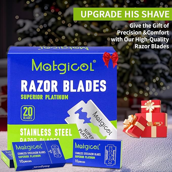 Double Edge Razor Blades for Men - 20 Count Men's Safety Razor Blades for Shaving Premium Platinum Japanese Stainless Steel - Durable, Smooth and Clean Shaves