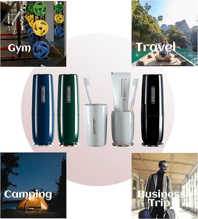 Luxury White Toothbrush Travel Case, Portable Travel Toothbrush & Toothpaste Holder Cover Organizer Container with Mouthwash Cup for School, Camping, Business Trip, Bathroom Storage