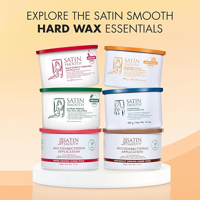 Satin Smooth Calendula Gold® Hard Wax with Tea Tree Oil, Hair Removal Wax for Sensitive Skin, Ideal for Face & Bikini Areas, Waxing Kit, 14oz