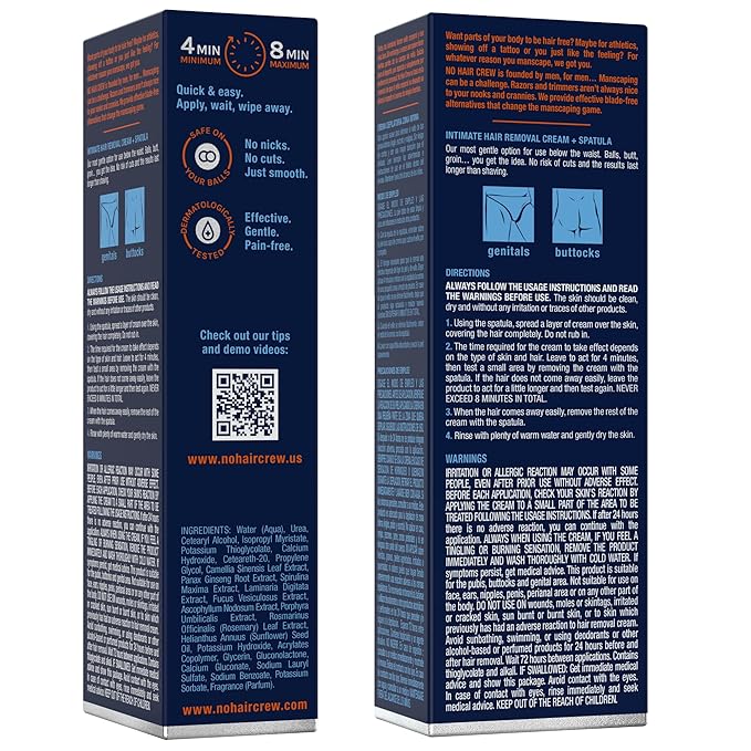 No Hair Crew Intimate/Private At Home Hair Removal Cream for Men - Painless, Flawless, Soothing Depilatory for Unwanted Coarse Male Body Hair, 100ml